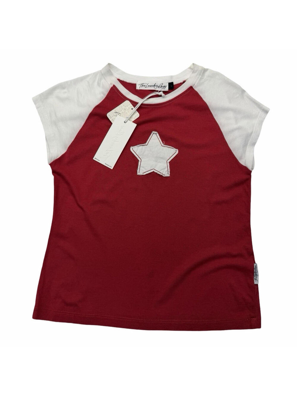 Free People The Laundry Room Stardom Raglan Baby Tee Top Red White Size S